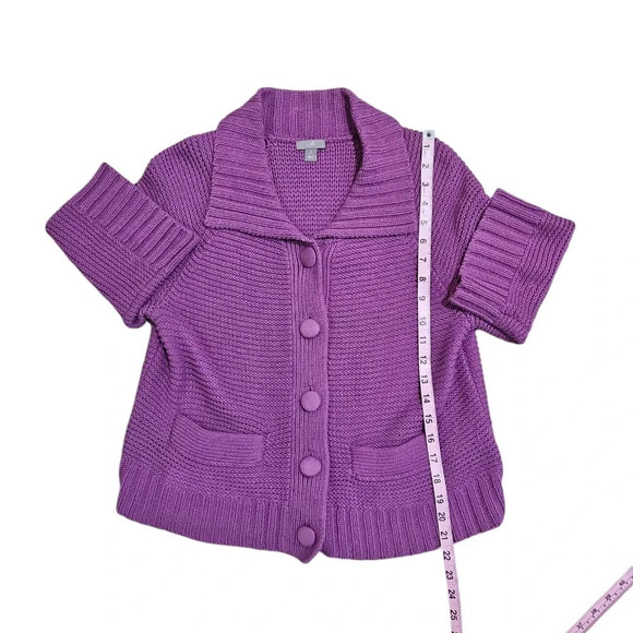 J. Jill Cardigan SP Lavender Cotton Knit Shawl Collar Button Up Short Sleeve - Picture 7 of 7